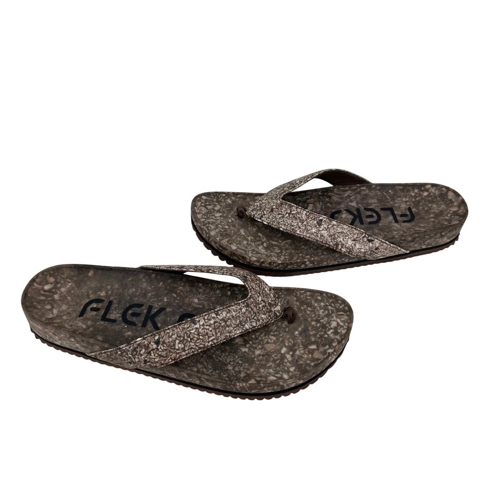 FLEKS Women 13 Men 12 Brown Granite Print Flip Flop Thong Sandals Casual resort